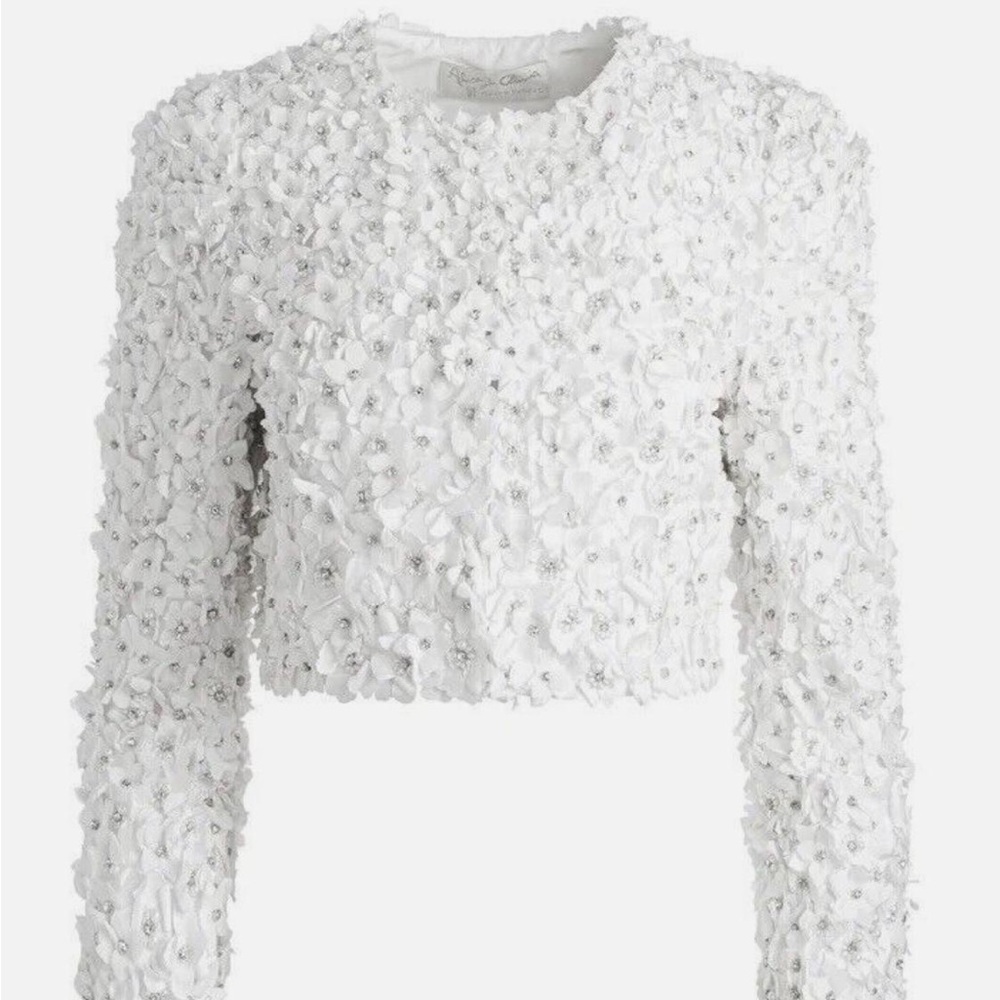 ALICE + OLIVIA LORNA CROPPED FLORAL APPLIQUE WHITE JACKET SIZE S NWT